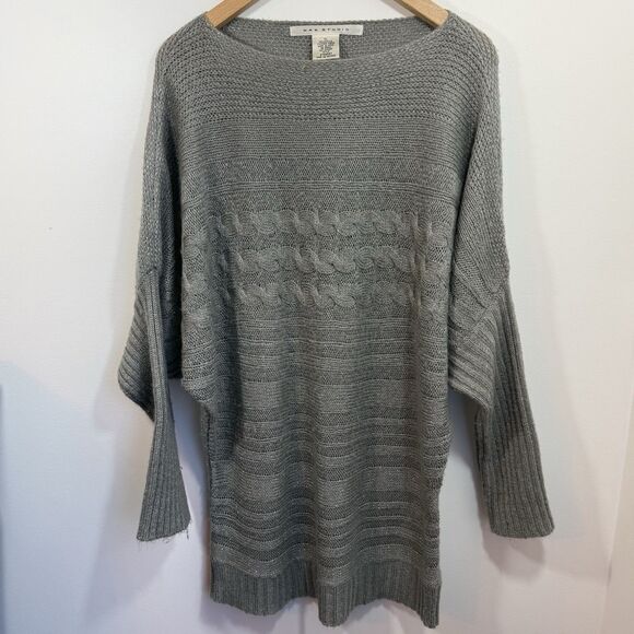 Max Studio Cable Knit Sweater XL Dolman Sleeve Silver Gray Metallic Winter Fall - Picture 1 of 11